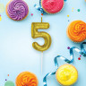 Свеча-цифра для торта "5" золотая с глиттером, 6 см, ЗОЛОТАЯ СКАЗКА, на шпажке, в блистере, 591418 по низкой цене оптом Краснодар, Москва, Уфа, Казань, Барнаул, Владивосток, Хабаровск, Сахалин, Красноярск, Екатеренбург, 