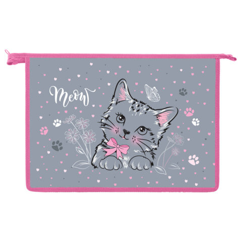 Папка для тетрадей ЮНЛАНДИЯ А4, 1 отделение, пластик, на молнии, "Meow", 271076 по низкой цене оптом 