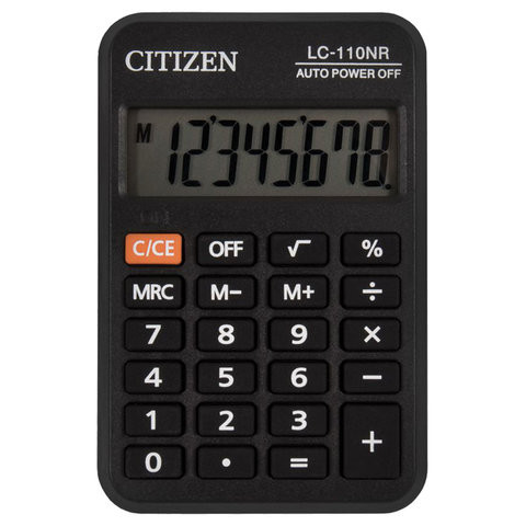 Калькулятор карманный CITIZEN LC-110NR, МАЛЫЙ (89х59 мм), 8 разрядов, питание от батарейки, ЧЕРНЫЙ по низкой цене оптом 