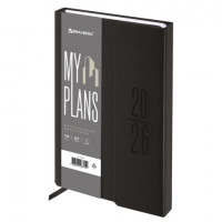 Ежедневник датированный 2026 А5 138x213мм BRAUBERG Towny, под кожу, клапан, черный, 117039