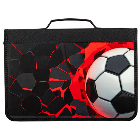 Папка для труда на молнии BRAUBERG А4 с ручкой, 1 отделение, органайзер, "Black football", 270992 по низкой цене оптом 