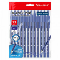 Ручки шариковые BRAUBERG "927 PRO" "WRITING 3.0", КОМПЛЕКТ 12 ШТ., СИНИЕ, пишущий узел 0,5мм, линия письма 0,25мм, 144338