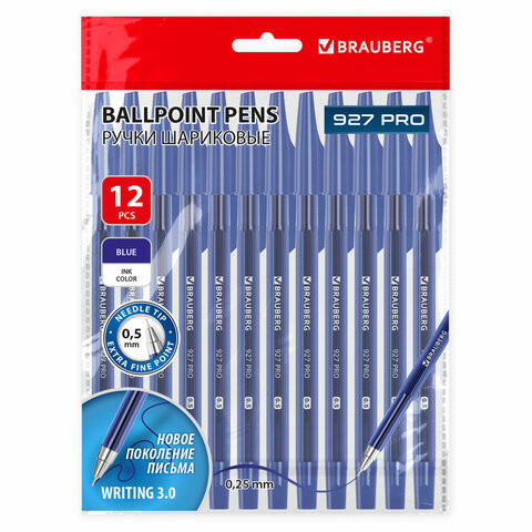 Ручки шариковые BRAUBERG "927 PRO" "WRITING 3.0", КОМПЛЕКТ 12 ШТ., СИНИЕ, пишущий узел 0,5мм, линия письма 0,25мм, 144338 по низкой цене оптом Ручки шариковые BRAUBERG "927 PRO" "WRITING 3.0", КОМПЛЕКТ 12 ШТ., СИНИЕ, пишущий узел 0,5мм, линия письма 0,25мм, 144338 по низкой цене оптом