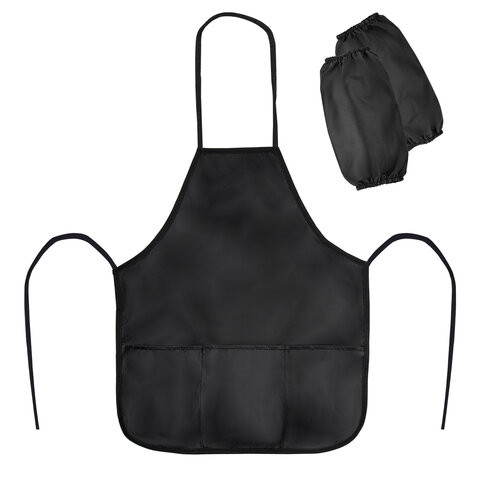 Фартук с нарукавниками для уроков труда ПИФАГОР, 3 кармана, стандартный размер, 44x55 см, черный, 273755 по низкой цене оптом 