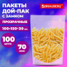 Пакет Дой-Пак с замком ZIP LOCK, прозрачный 100 х 150 + 30 мм, 100 штук 70 мкм, BRAUBERG, 700695 по низкой цене оптом 