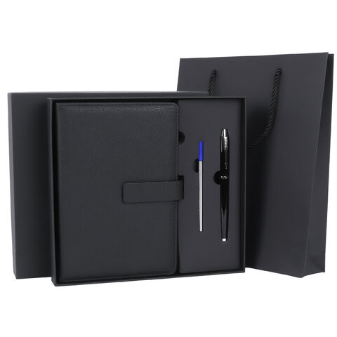 Ежедневник в подарочном наборе 5в1 А5 145x212мм BRAUBERG "President", под кожу, 160 листов, черный, 116850 по низкой цене оптом Ежедневник в подарочном наборе 5в1 А5 145x212мм BRAUBERG "President", под кожу, 160 листов, черный, 116850 по низкой цене оптом