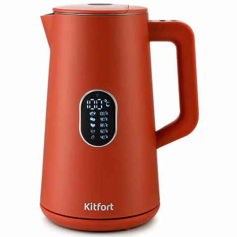 Чайник KITFORT КТ-6115-3, 1,5 л, 1800 Вт, закрытый нагревательный элемент, ТЕРМОРЕГУЛЯТОР, двойные стенки, красный по низкой цене оптом Краснодар, Москва, Уфа, Казань, Барнаул, Владивосток, Хабаровск, Сахалин, Красноярск, Екатеренбург, 