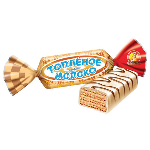 Конфеты шоколадные СЛАВЯНКА "Топленое молоко" вафельные, с молочной начинкой, 1000 г, пакет, 50363 по низкой цене оптом 