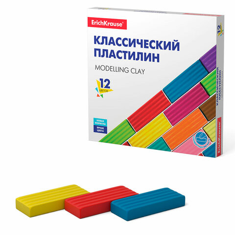 Пластилин классический ERICH KRAUSE Basic, 12 цветов, 192 г, со стеком, картонная упаковка, 50558 по низкой цене оптом 