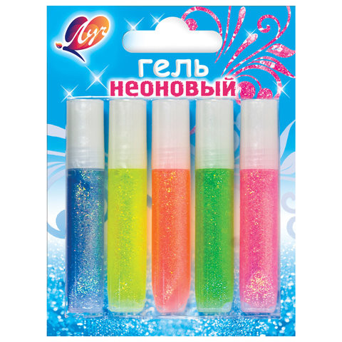 Гели с блестками ЛУЧ "Неоновый", НАБОР 5 цветов, в тубах по 5 мл, блистер, 12С886-08 по низкой цене оптом 