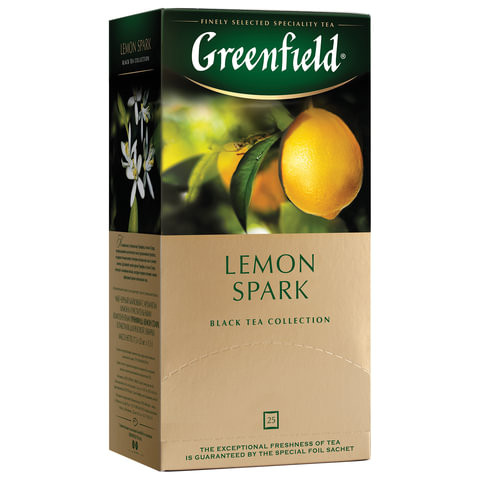 Чай GREENFIELD (Гринфилд) "Lemon Spark", черный, со вкусом лимона, 25 пакетиков в конвертах по 2 г, 0711