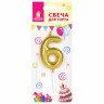 Свеча-цифра для торта "6" золотая с глиттером, 6 см, ЗОЛОТАЯ СКАЗКА, на шпажке, в блистере, 591419 по низкой цене оптом 