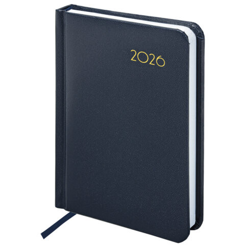 Ежедневник датированный 2026 МАЛЫЙ ФОРМАТ 100х150мм А6, BRAUBERG Select, балакрон, темно-синий, 117259 по низкой цене оптом 