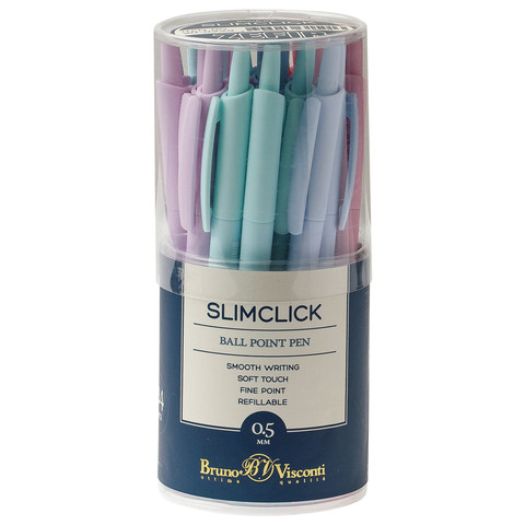 Ручка шариковая автоматическая BRUNO VISCONTI "SlimClick", "Zefir", СИНЯЯ, ассорти, узел 0,5 мм, линия письма 0,3 мм, 20-0229 по низкой цене оптом Краснодар, Москва, Уфа, Казань, Барнаул, Владивосток, Хабаровск, Сахалин, Красноярск, Екатеренбург, 