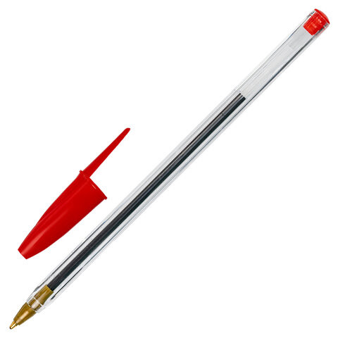 Ручка шариковая STAFF "Basic BP-01", письмо 750 метров, КРАСНАЯ, длина корпуса 14 см, узел 1 мм, 143738 по низкой цене оптом 