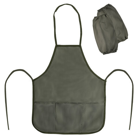 Фартук с нарукавниками для уроков труда ПИФАГОР, 3 кармана, стандартный размер, 44x55 см, хаки, 273756 по низкой цене оптом 