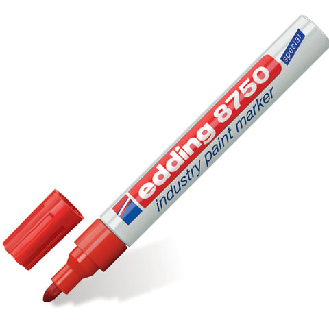 Маркер-краска лаковый (paint marker) EDDING 8750, КРАСНЫЙ, 2-4 мм, круглый наконечник, алюминиевый корпус, E-8750/2 по низкой цене оптом Краснодар, Москва, Уфа, Казань, Барнаул, Владивосток, Хабаровск, Сахалин, Красноярск, Екатеренбург, 