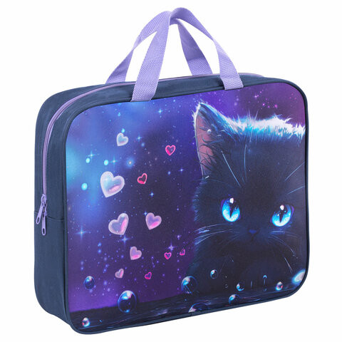 Папка на молнии с ручками BRAUBERG А4, 1 отделение, полиэстер, 80мм, Anime cat, 272174 по низкой цене оптом 