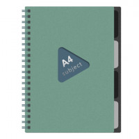 Тетрадь обложка пластик, А4 80л. гребень, 4 съемных разделителя, клетка, BRAUBERG, зеленый, 405363