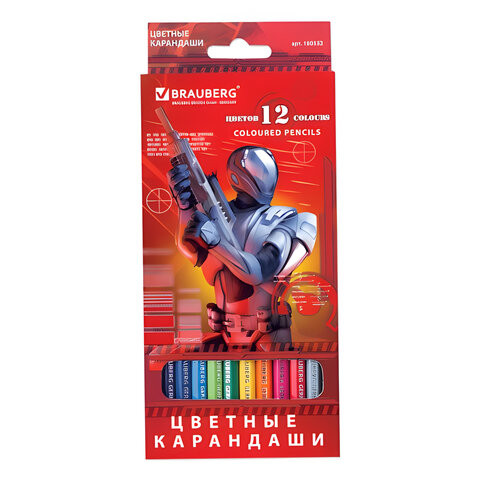 Карандаши цветные BRAUBERG "Star Patrol", 12 цв., заточенные, картонная упаковка, 180532 по низкой цене оптом Краснодар, Москва, Уфа, Казань, Барнаул, Владивосток, Хабаровск, Сахалин, Красноярск, Екатеренбург, 