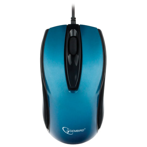 Мышь проводная бесшумная GEMBIRD MOP-405-B, USB, 2 кнопки+1 колесо-кнопка, оптическая, металлик синяя по низкой цене оптом 