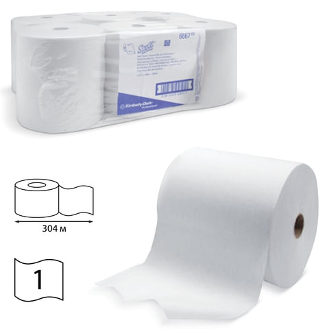 Полотенца бумажные рулонные KIMBERLY-CLARK Scott, КОМПЛЕКТ 6 шт., 304 м, белые, диспенсер 601536, 6667 по низкой цене оптом Краснодар, Москва, Уфа, Казань, Барнаул, Владивосток, Хабаровск, Сахалин, Красноярск, Екатеренбург, 