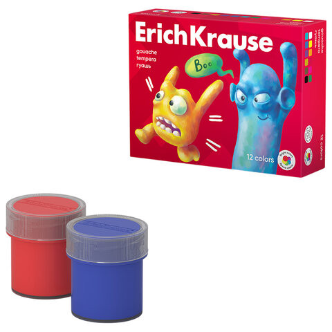 Гуашь ERICH KRAUSE Jolly friends 12 цветов по 20 мл. картонная упаковка, 61415 по низкой цене оптом 