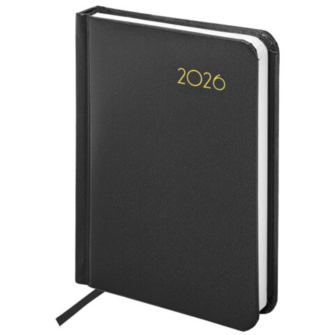 Ежедневник датированный 2026 МАЛЫЙ ФОРМАТ 100х150мм А6, BRAUBERG Select, балакрон, черный, 117260 по низкой цене оптом 