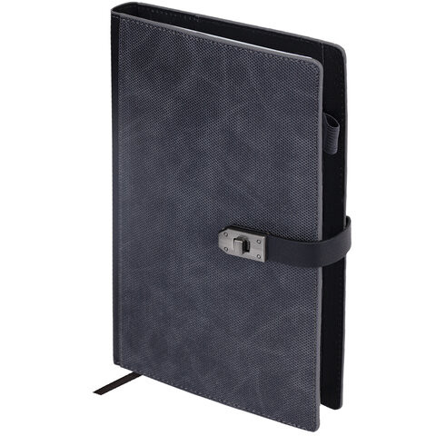 Ежедневник недатированный А5 152х220мм BRAUBERG "Sirius", под кожу, застежка 160л, черный, 116213 по низкой цене оптом 