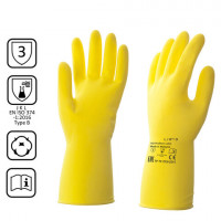 Перчатки латексные КЩС, прочные, хлопковое напыление, размер 8,5-9 L, большой, желтые, HQ Profiline, 73587