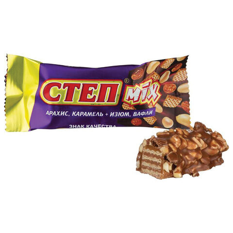 Конфеты шоколадные СЛАВЯНКА "Степ Mix", с изюмом, арахисом и карамелью, 1000 г, пакет, 40685 по низкой цене оптом 