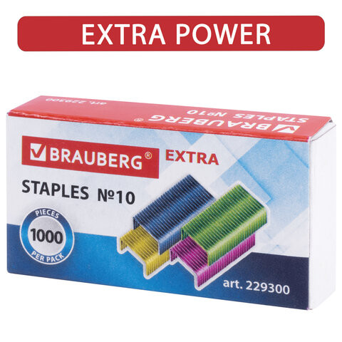 Скобы для степлера цветные №10, 1000 штук, BRAUBERG "EXTRA", до 20 листов, 229300 по низкой цене оптом 
