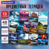 Тетради предметные, КОМПЛЕКТ 13 ПРЕДМЕТОВ, 48л, обложка картон, BRAUBERG, КЛАССИКА ПРИРОДА, 405165