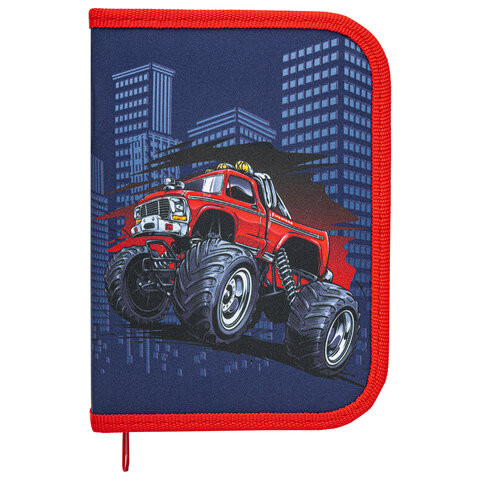Пенал ПИФАГОР, 1 отделение, полиэстер, 19х13 см, "Monster car", 271013 по низкой цене оптом 