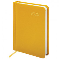 Ежедневник датированный 2026 МАЛЫЙ ФОРМАТ 100х150мм А6, BRAUBERG Select, балакрон, желтый, 117261
