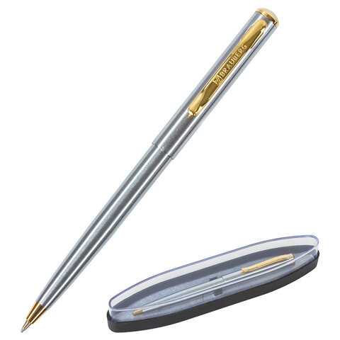 Ручка подарочная шариковая BRAUBERG Maestro, СИНЯЯ, корпус серебристый с золотистым, линия письма 0,5 мм, 143468 по низкой цене оптом 