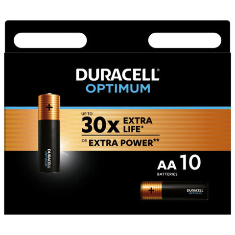 Батарейки КОМПЛЕКТ 10 шт., DURACELL Optimum, AA (LR6,15А), х30 мощность, алкалиновые, пальчиковые, 5014728 по низкой цене оптом 