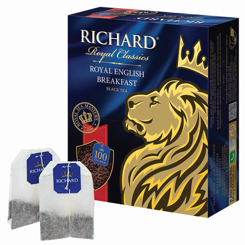 Чай RICHARD (Ричард) "Royal English Breakfast", черный, 100 пакетиков по 2 г, 100270 по низкой цене оптом 