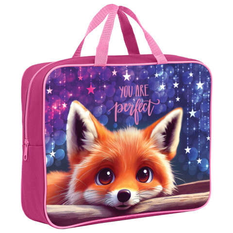Папка на молнии с ручками BRAUBERG А4, 1 отделение, полиэстер, 80мм, Cute fox, 272176 по низкой цене оптом 