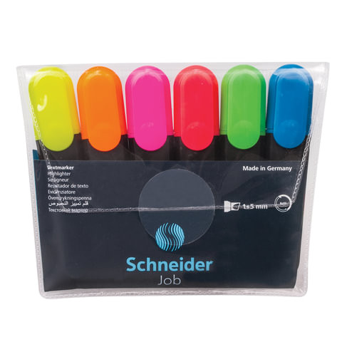 Набор текстовыделителей SCHNEIDER 6 шт., АССОРТИ, "Job", линия 1-5 мм, 115096 по низкой цене оптом Краснодар, Москва, Уфа, Казань, Барнаул, Владивосток, Хабаровск, Сахалин, Красноярск, Екатеренбург, 
