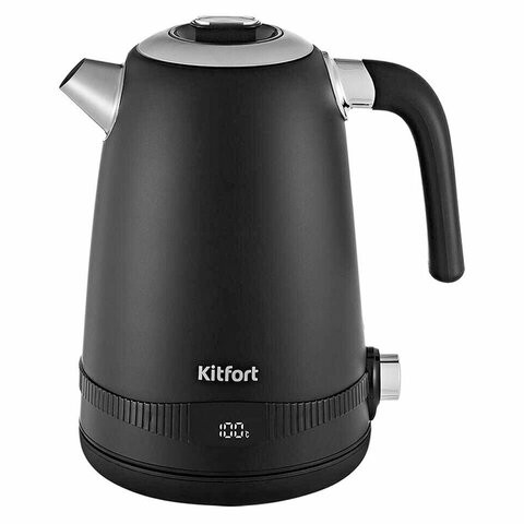 Чайник KITFORT КТ-6121-1, 1,7 л, 2200 Вт, закрытый нагревательный элемент, LED-дисплей, ТЕРМОРЕГУЛЯТОР, сталь, черный по низкой цене оптом Краснодар, Москва, Уфа, Казань, Барнаул, Владивосток, Хабаровск, Сахалин, Красноярск, Екатеренбург, 