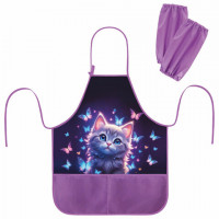 Фартук с нарукавниками для уроков труда BRAUBERG KIDS, 2 кармана, регулировка по росту, 46x54 см, Curious cat, 273638