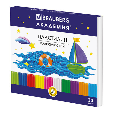 Пластилин классический BRAUBERG "АКАДЕМИЯ", 30 цветов, 600 г, со стеком, ВЫСШЕЕ КАЧЕСТВО, 105900 по низкой цене оптом 