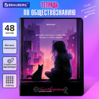 Тетрадь предметная ANIME GIRLS 48л, матовая ламинация, ОБЩЕСТВОЗНАНИЕ, клетка, подсказ, BRAUBERG, 404747