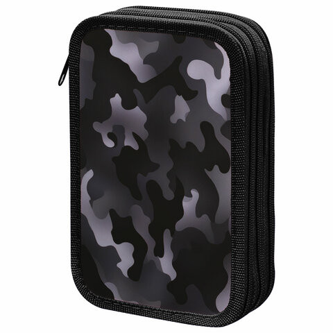 Пенал ПИФАГОР, 3 отделения, ламинированный картон, 19х11 см, Black camo, 273489 по низкой цене оптом Краснодар, Москва, Уфа, Казань, Барнаул, Владивосток, Хабаровск, Сахалин, Красноярск, Екатеренбург, 