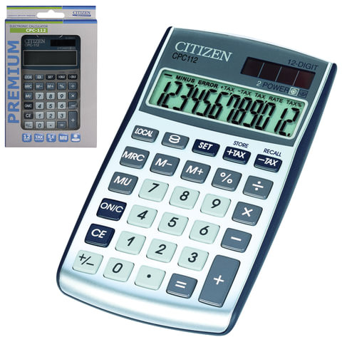 Калькулятор карманный CITIZEN CPC-112WB (120х72 мм), 12 разрядов, двойное питание по низкой цене оптом 