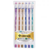 Ручки гелевые CROWN "Hi-Jell Metallic", НАБОР 6 ЦВЕТОВ, МЕТАЛЛИК, узел 0,7 мм, линия письма 0,5 мм, HJR-500GSM/6