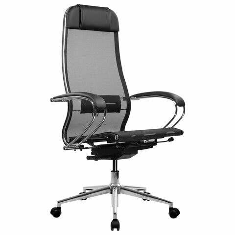 Кресло МЕТТА "ErgoLife" 10 B1-104K, хром, синхромеханизм, прочная сетка, черное по низкой цене оптом Краснодар, Москва, Уфа, Казань, Барнаул, Владивосток, Хабаровск, Сахалин, Красноярск, Екатеренбург, 