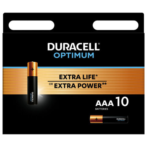 Батарейки КОМПЛЕКТ 10 шт., DURACELL Optimum, AAA (LR03, 24А), х30 мощность, алкалиновые, мизинчиковые, 5014729 по низкой цене оптом 