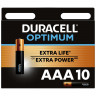 Батарейки КОМПЛЕКТ 10 шт., DURACELL Optimum, AAA (LR03, 24А), х30 мощность, алкалиновые, мизинчиковые, 5014729 по низкой цене оптом 